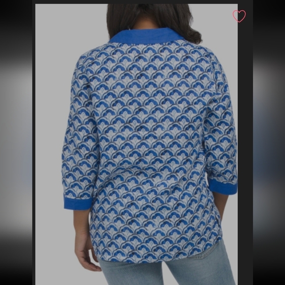 SIGRID OLSEN Linen Three-Quarter Sleeve Collared Popover Top. Size Medium. New. - Picture 3 of 10